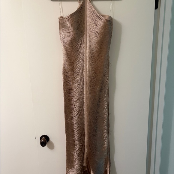Rare London Gold Fringe Detail Halter Maxi Dress - Picture 2 of 4